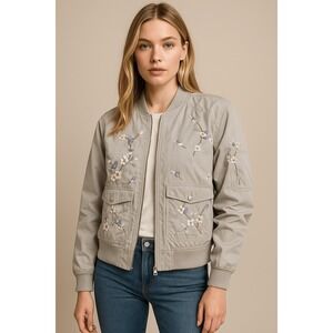 Johnny Was Embroidered Bomber Jacket Women's - Size Small - Floral & Birds